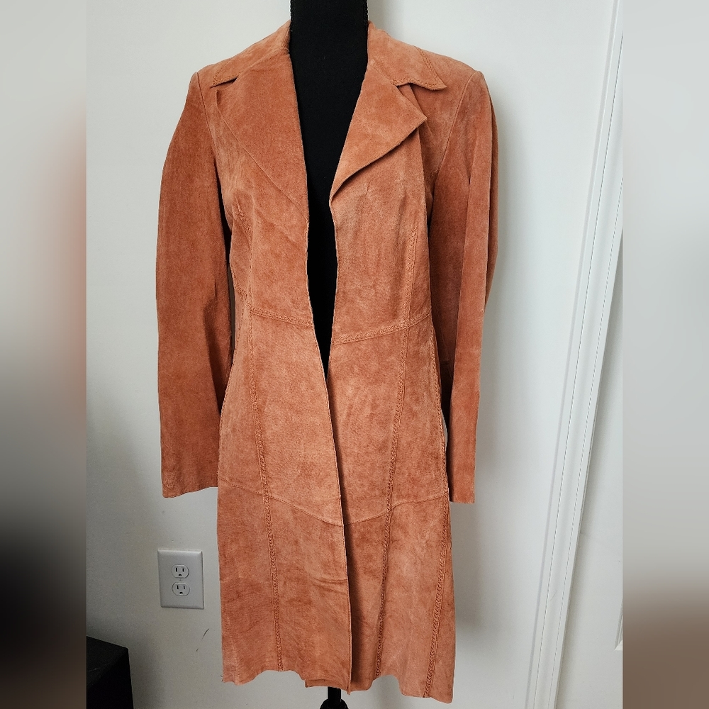 Vintage COLDWATER CREEK Long Suede Leather Jacket Womens 10 Orange